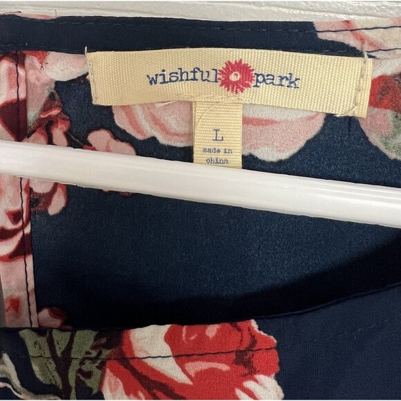 Wishful Park Woman's Blue Floral Semi Sheer Blouse Lace Bell Sleeves Sz Large - Picture 4 of 6